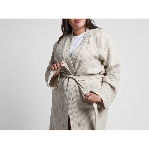 Parachute Cloud Cotton Robe in Bone 100% Cotton Muslin Gauze XXL 1X - Picture 3 of 9